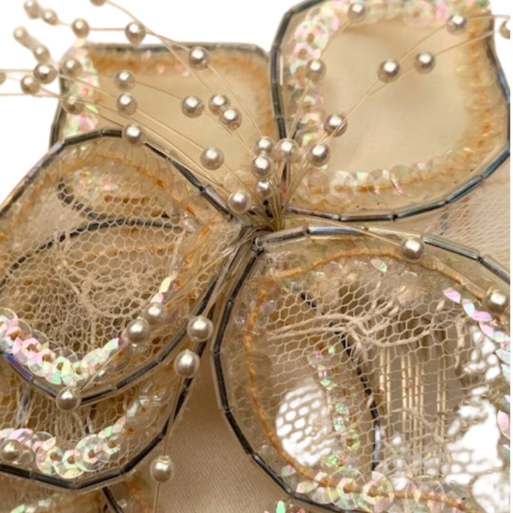 Vintage Silk Tulle Sequin and Pearl Bridal Hair Comb - Picture 2 of 6